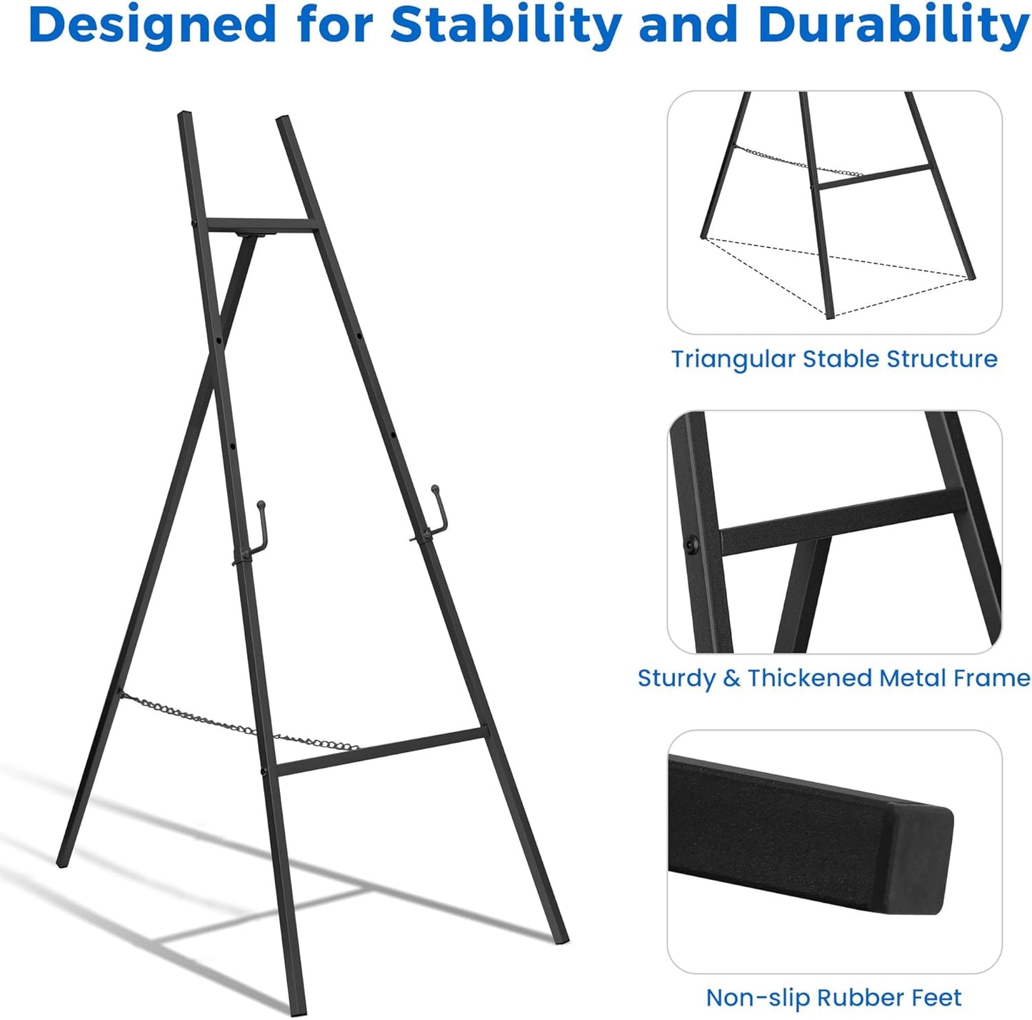 ARTASY 50" Black Easel Stand for Wedding Signs, Posters, Portable Artist Easel for Painting Canvas, Large Display Easel for Home and Office