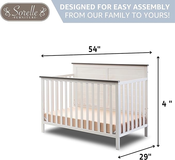 Sorelle Furniture Ashley Crib, Classic 4-in-1 Convertible Pannel Crib, Baby - Image 4