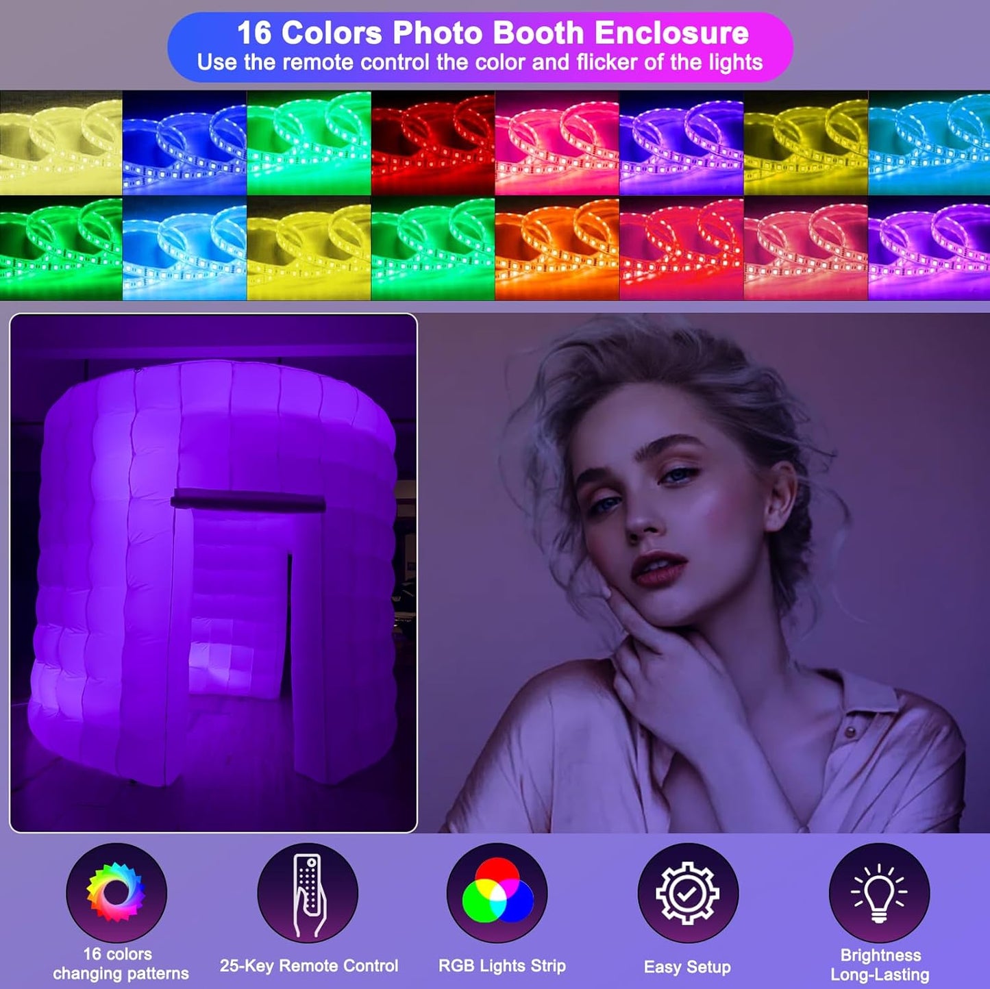 CZGBRO Inflatable Photo Booth, Portable Photo Booth Enclosure Tent for Weddings Parties Events Birthday Shows Bars, 8 Pieces of Inflatable Props(White, 10'x10'x9', 2 Doors)