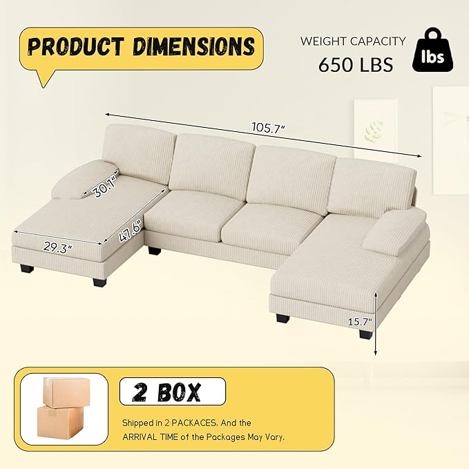 JUMMICO Sectional Couches for Living Room, U Shaped Couch - Image 2