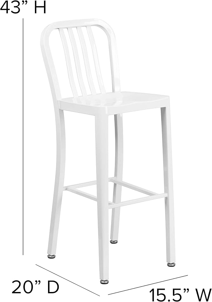Flash Furniture Commercial Grade 30" High White Metal Indoor-Outdoor Barstool - Image 3
