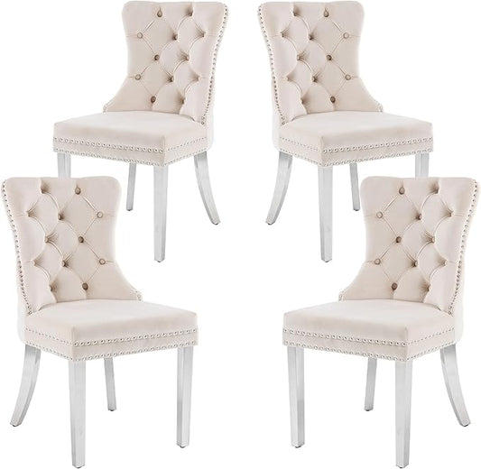 KCC Velvet Dining Chairs Set of 4, Upholstered High-end Tufted Dining Room Chair by KCC