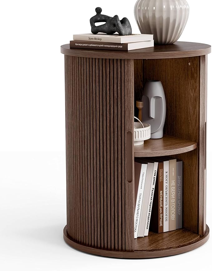 LINSY HOME Round Fluted End Table, Tall Side Table by LINSYHOME