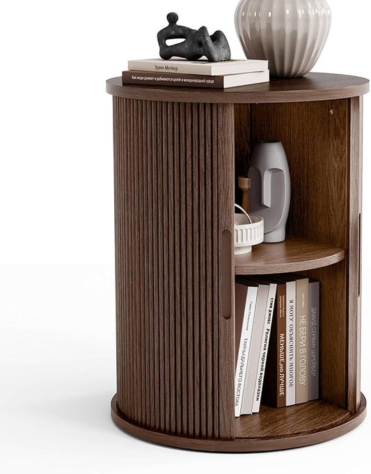 LINSY HOME Round Fluted End Table, Tall Side Table by LINSYHOME
