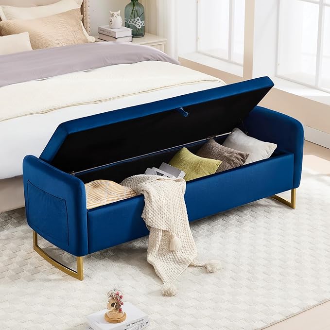 65" Storage Bench for Bedroom, Velvet End of Bed Bench, King Size Bed Benches - Image 3