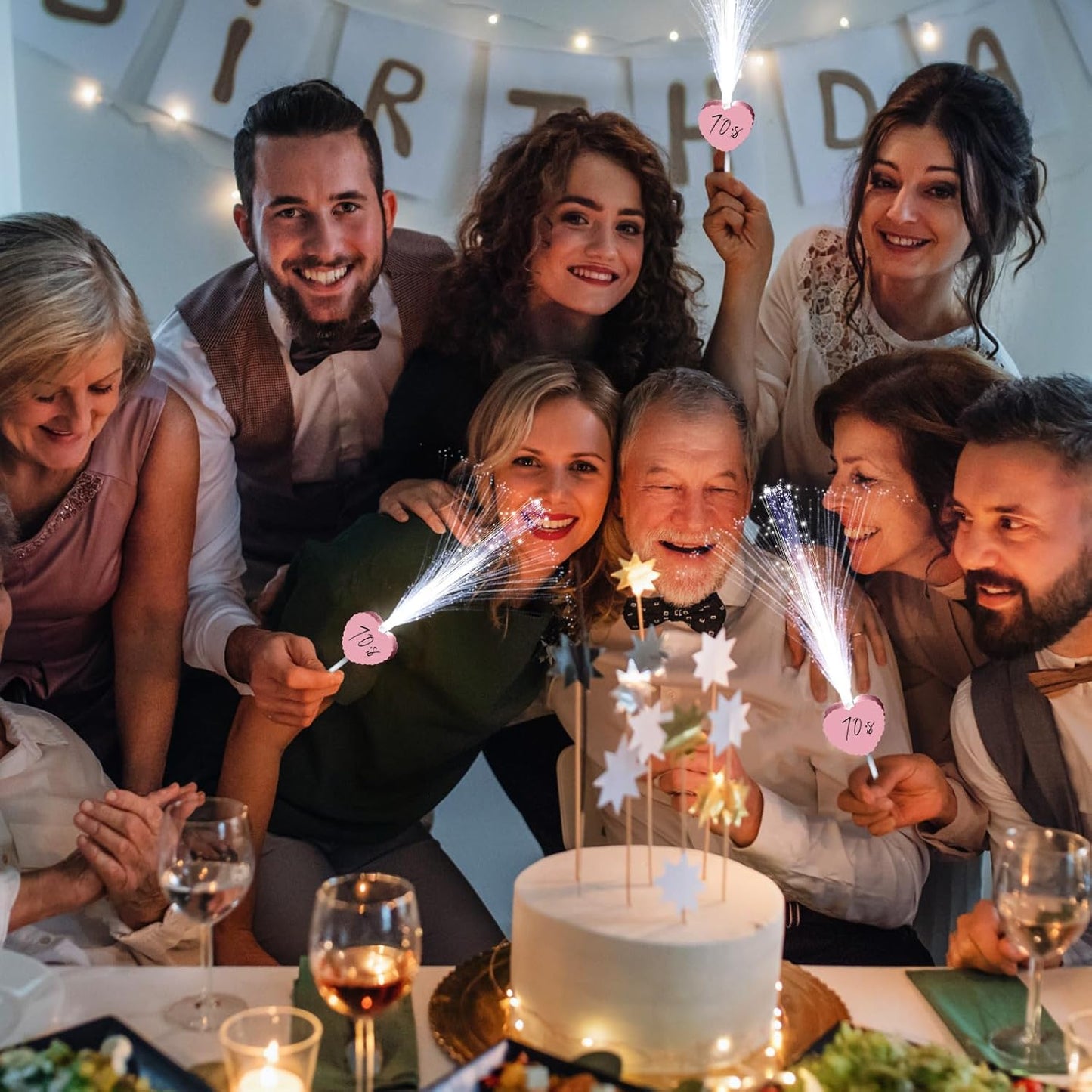 24 Pcs Wedding Sparklers Heart Shaped LED Glow Sticks Fiber Optic Wands Light up Wand with 3 Light Mode for Wedding Bridal Shower Birthday Glow in the Dark Party Supplies (Pink)