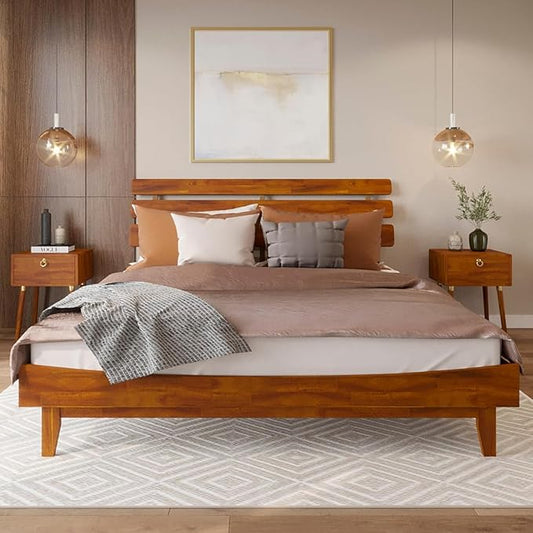 Bme Caden King Size Bed Frame and Adjustable Headboard, 15 Inch Mid Century by Bme