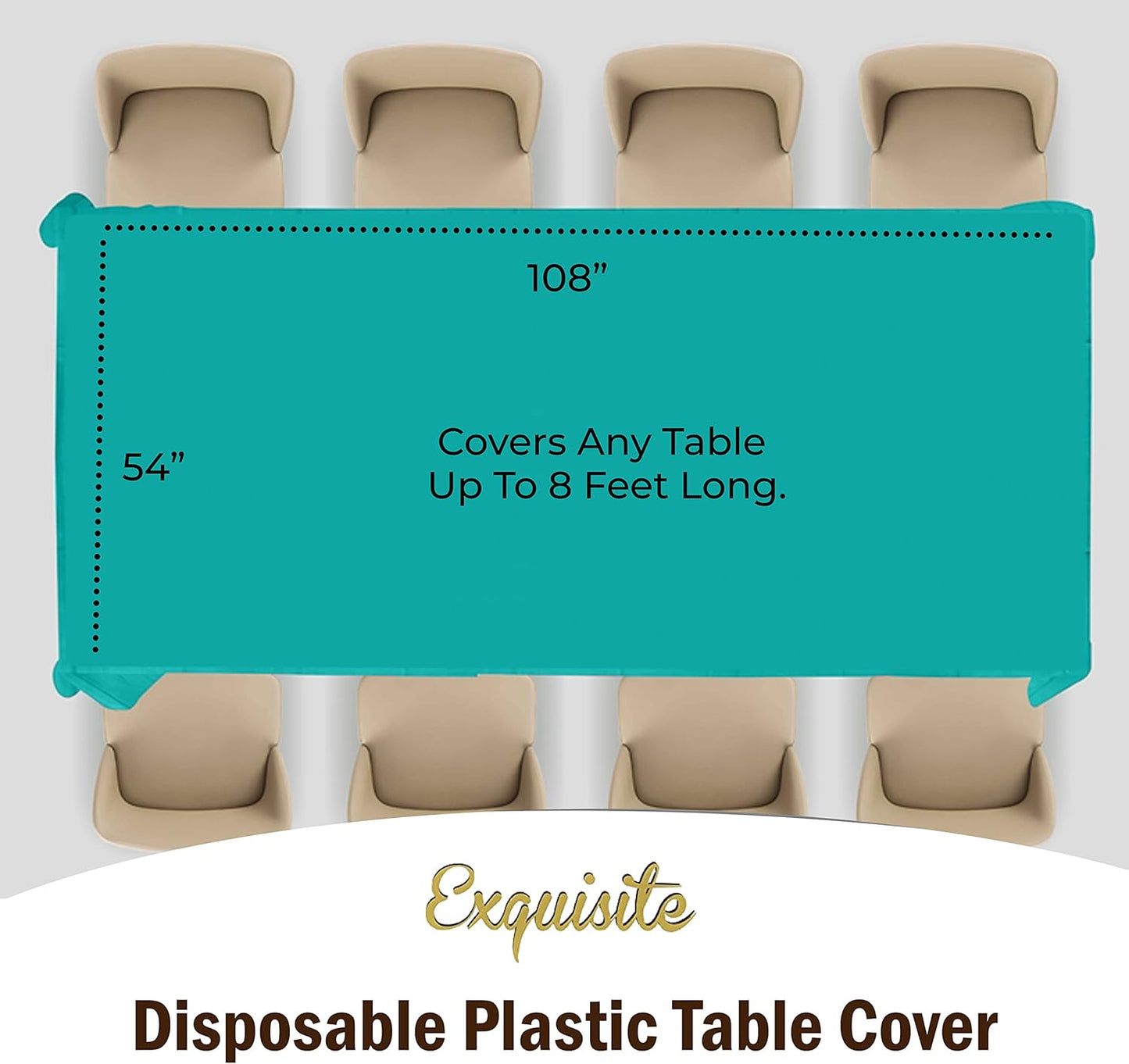 Party Solids Pack Of 12 Premium Plastic Tablecloth 54 Inch x 108 Inch Rectangle Table Cover - Teal