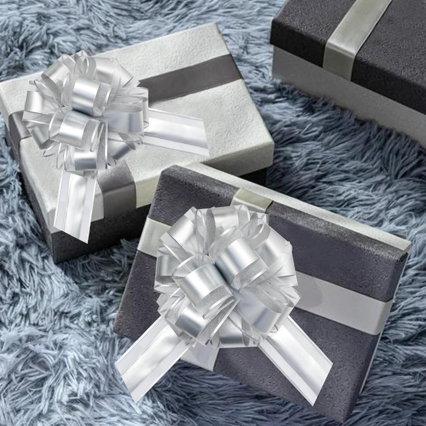 7 Pieces Large Pull Bows, 6 inche, Big Bow for Gift Wrapping, Christmas Party Birthday Gift, Wedding Baskets,Valentine's Day Gift Decorations, Flower Decoration (Silver)