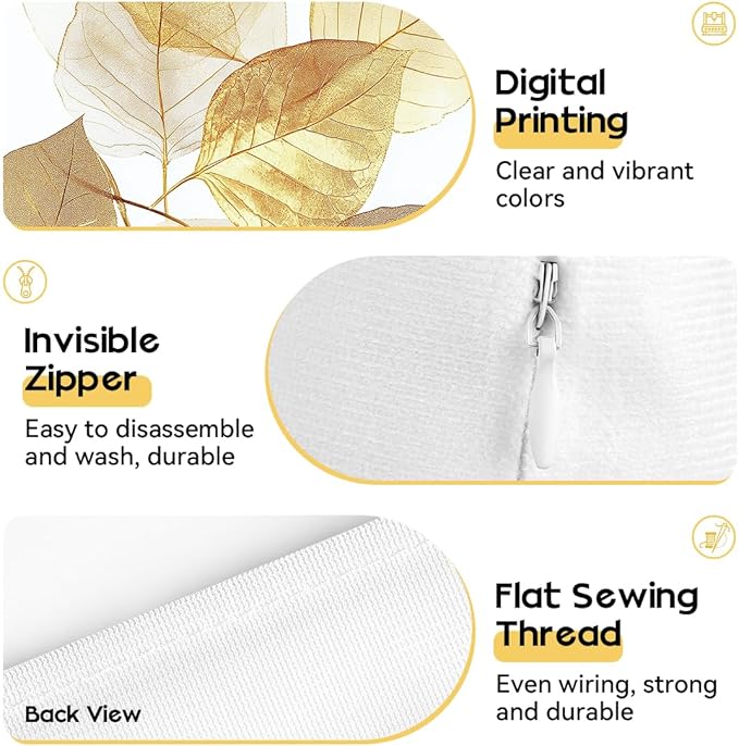 OBSEDE Golden Leaf Illustration Decorative Throw Pillow Covers 18 × 18 in - Image 4