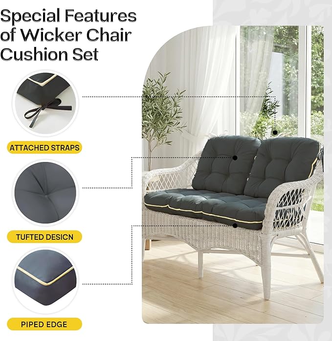 1 MIDDLE ONE Wicker Chair Cushions 3 Pieces Set - Image 5