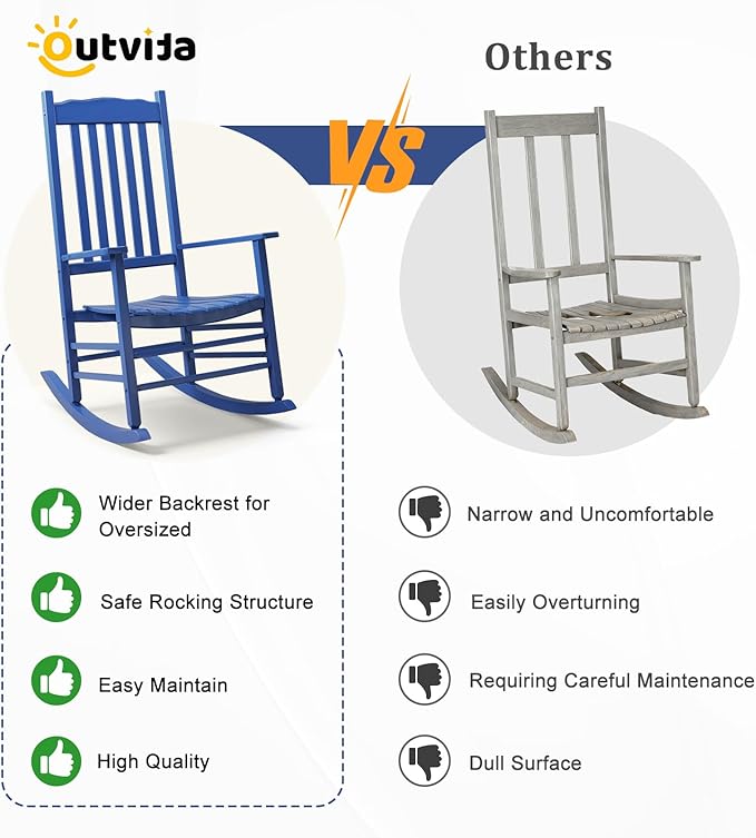 Outvita Outdoor Rocking Chair, Solid Wood High Back Rocker, All Weather Lounge - Image 4