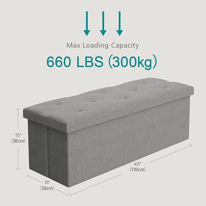 VECELO 43'' Folding Storage Ottoman Bench, Storage Chest, Linen Fabric Foot - Image 3