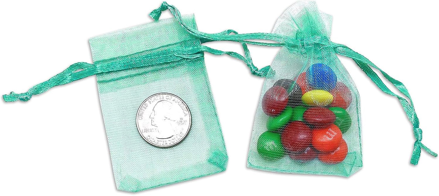 TheDisplayGuys 48-Pack 2" x 2-3/4" Teal Sheer Organza Gift Bags with Drawstring, Jewelry Candy Treat Wedding Party Favors Mesh Pouch