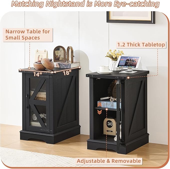 Joaxswe Narrow Night Stand Set 2, Farmhouse Side End Table - Image 8