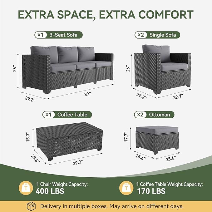 Aoxun 8 Piece Outdoor Patio Furniture Set 7 Seats, Outdoor Sectional - Image 9