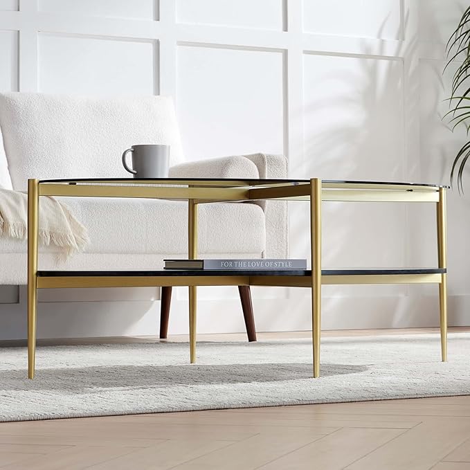 LumFurn Oval Glass Coffee Table, Mid-Century Modern Design, L43 x W22 x H17 inch - Image 4