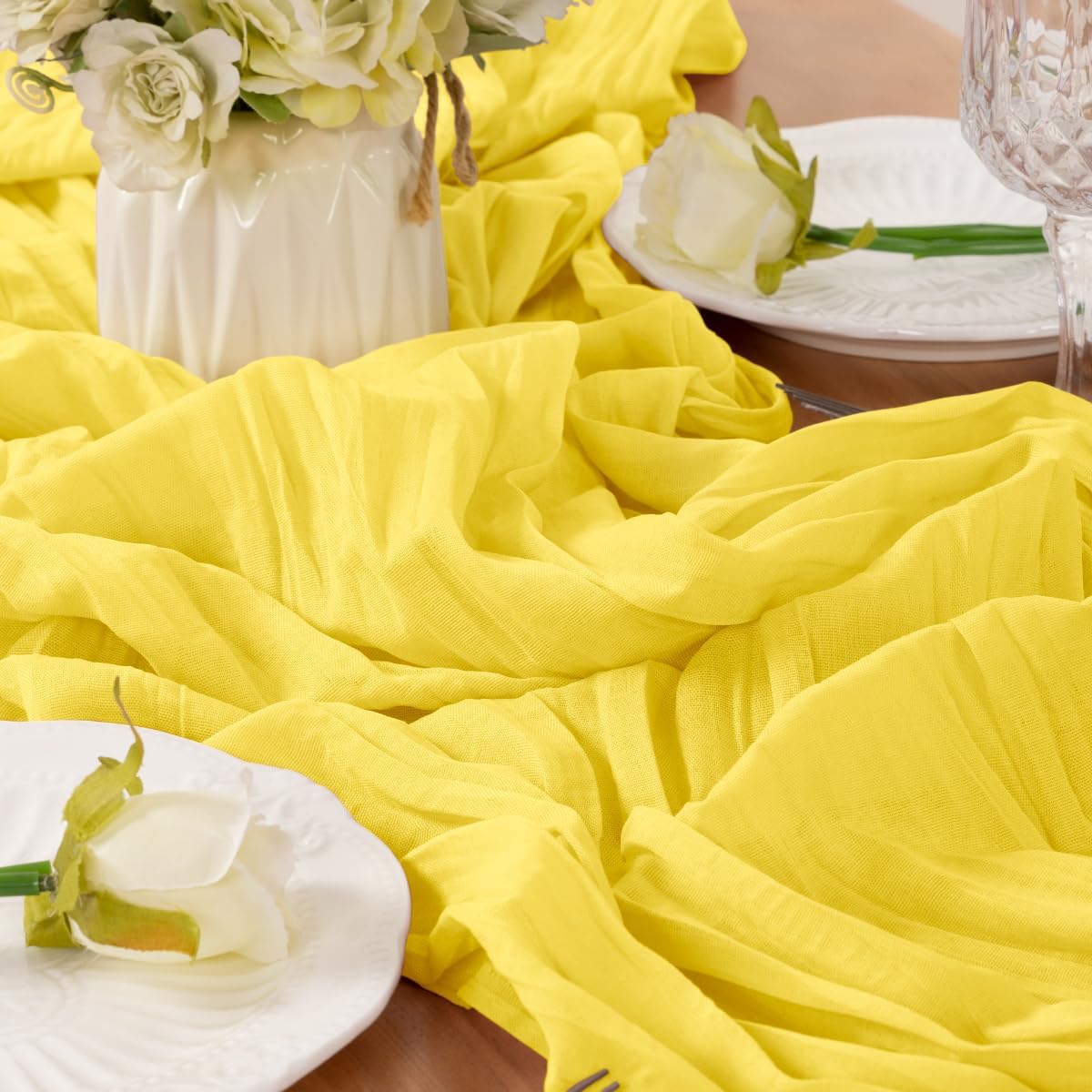 Yellow Table Runner Cheesecloth Table Runner 10FT Farmhouse Table Runners 120 Inches Fall Table Decor Dining Room Centerpiece Wedding Boho Baby Shower Birthday