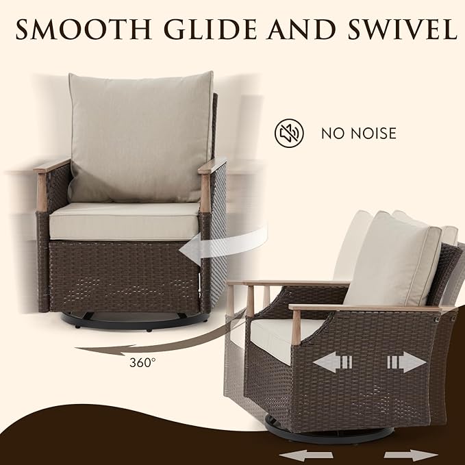 MELLCOM Patio Swivel Glider Rocker Chairs Set Wicker 5 Piece Patio Furniture - Image 3