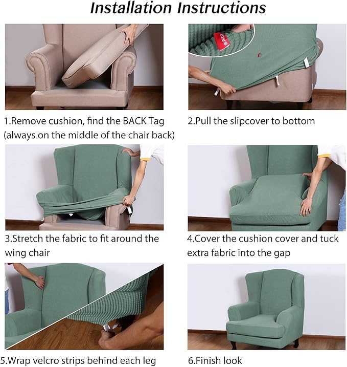 Turquoize Wingback Chair Covers 2 Piece Wing Chair Slipcover Stretch Slipcovers - Image 6
