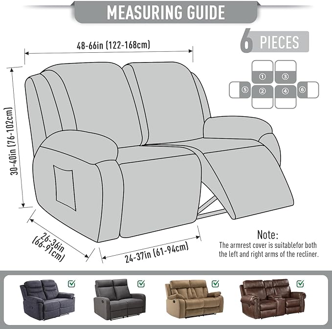 TAOCOCO Recliner Loveseat Slipcover, 6 Pieces Dual Recliner Sofa Covers - Image 5