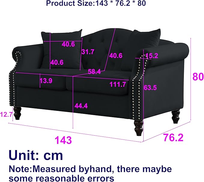 57" Chesterfield Black Velvet 2-Seater Sofa - Image 2