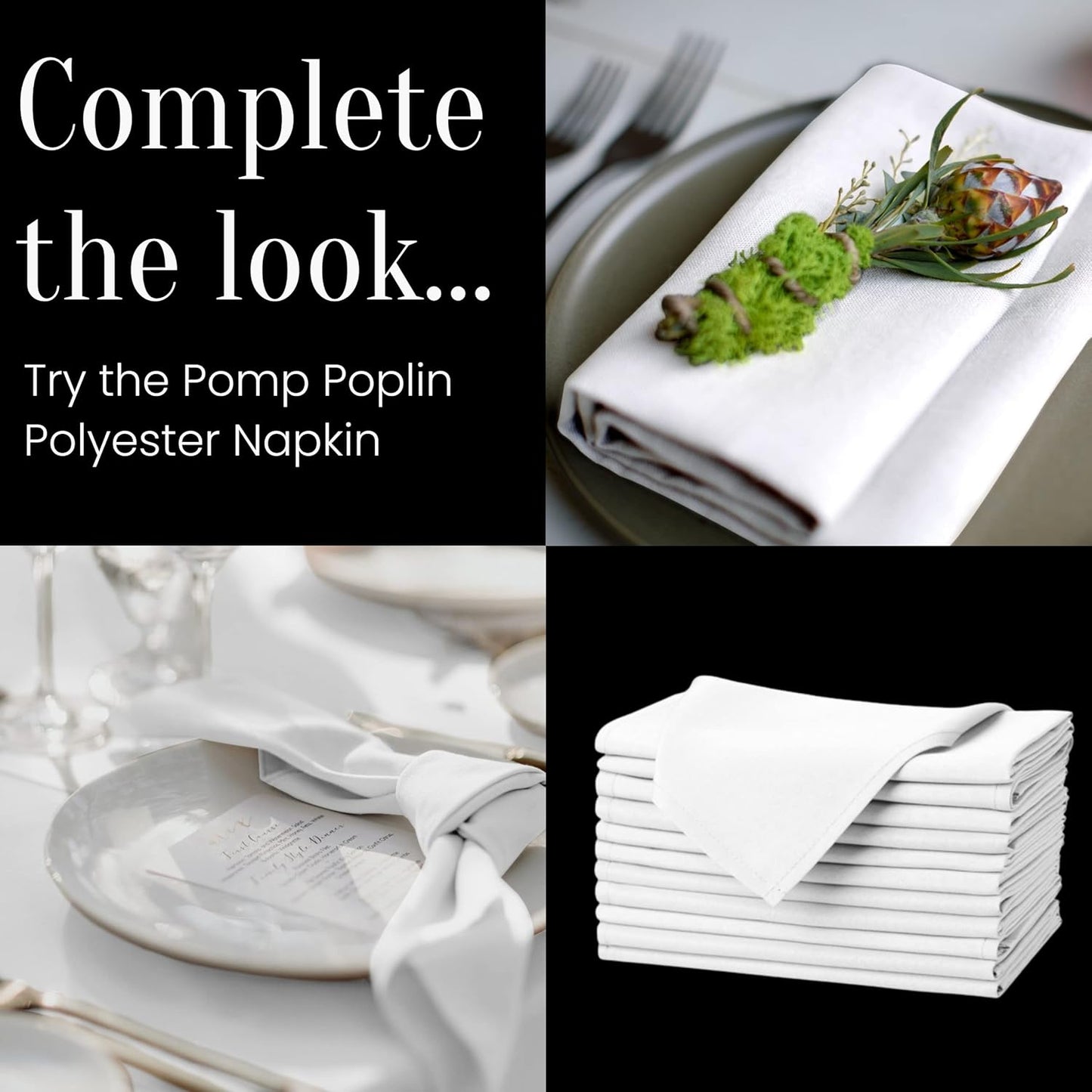 Pomp Pure White 70" x 120" Poplin Polyester Tablecloth (2 Pack) | Wrinkle + Stain Resistant Easy Care Premium Fabric | Fits 6FT or 8FT Rectangle Table