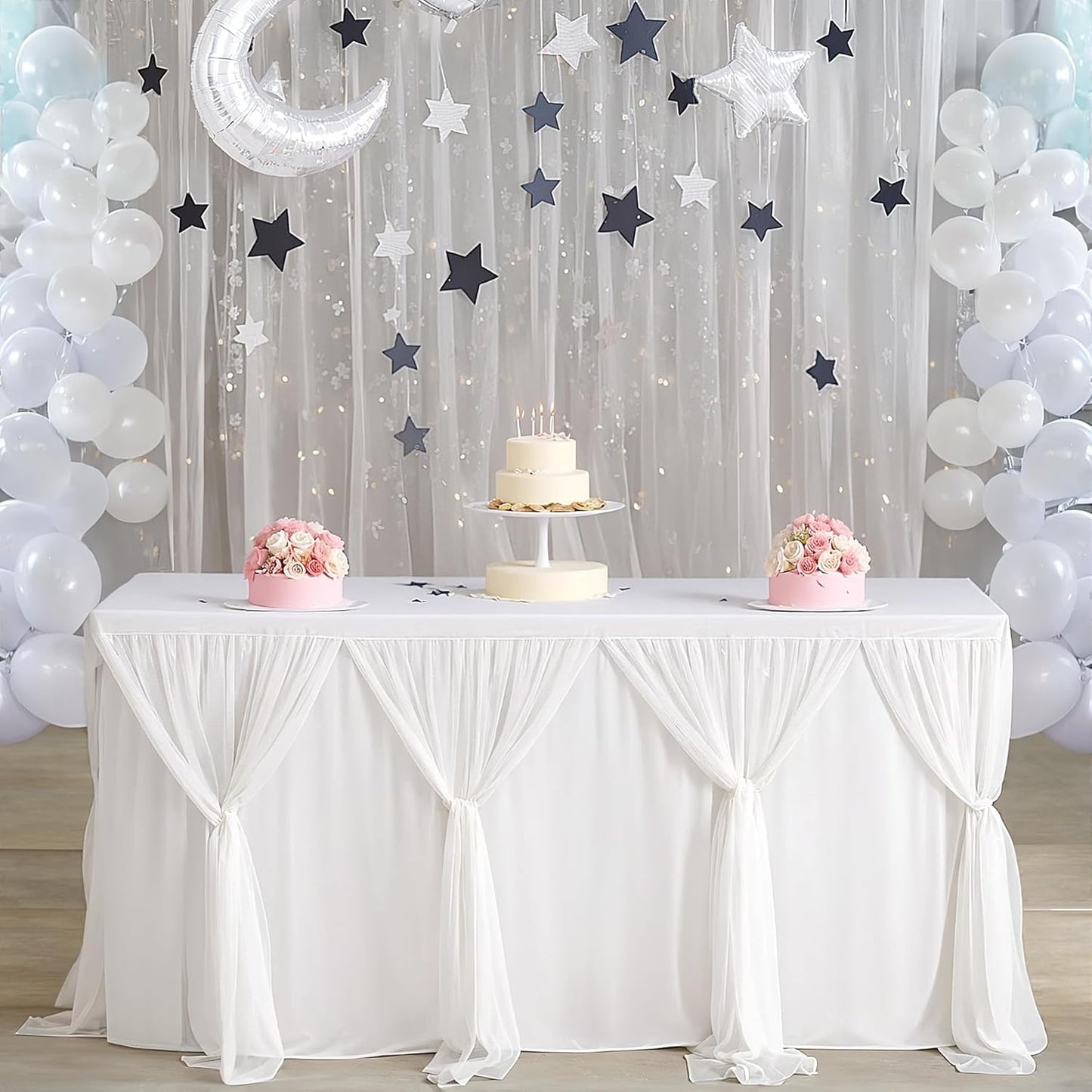 Suppromo White Tulle Table Skirts for Rectangle Tables 6ft for Wedding Birthday Party Bridal Shower White Tutu Ruffle Table Cloth for Cake Dessert Buffet Banquet Dinner Table Decorations