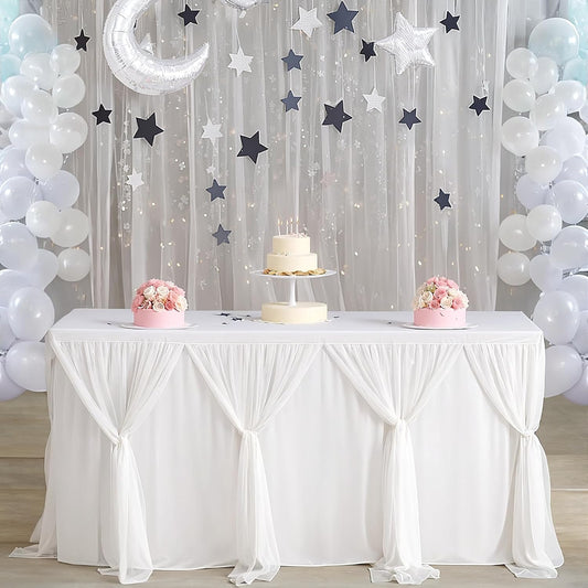 Suppromo White Tulle Table Skirts for Rectangle Tables 6ft for Wedding Birthday Party Bridal Shower White Tutu Ruffle Table Cloth for Cake Dessert Buffet Banquet Dinner Table Decorations