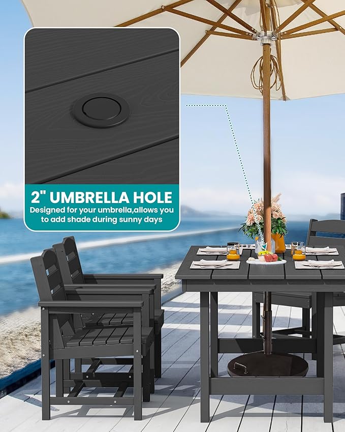 SERWALL 7-Piece Patio Dining Table Sets, Outdoor HDPE Dining Furniture Set - Image 3