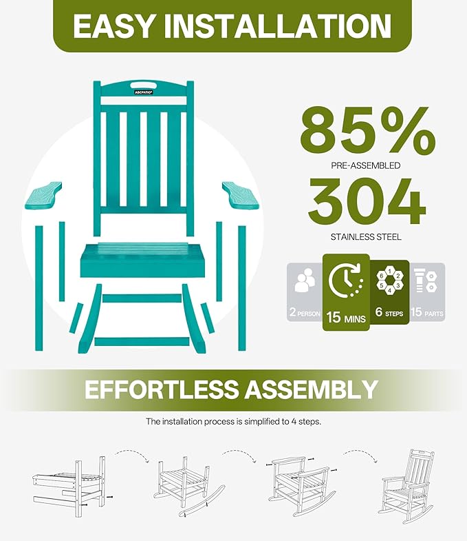 Outdoor Adirondack Rocking Chairs All-Weather HDPE Patio Rocker Chair - Image 7