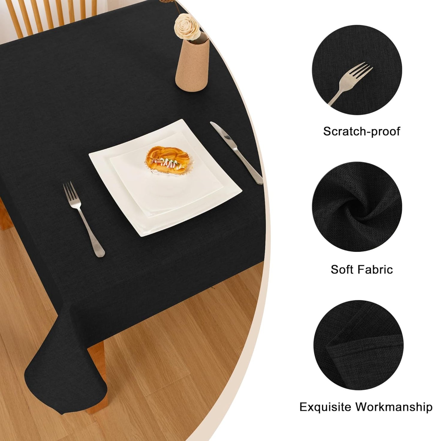 Hiasan Faux Linen Rectangle Tablecloth - Wrinkle and Stain Resistant Washable Table Cloth for Kitchen Dining Room Holiday Table Cover for Party Dinner, Black, 60 x 120 Inch