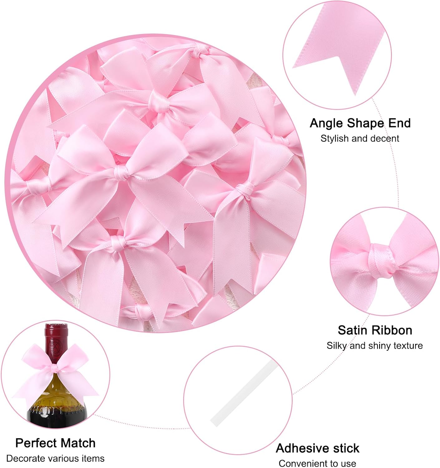 Feluwi Pink Gift Wrap Bows (50 Pcs) - 3.3 Inch Elegant Plastic-Free Bows for Christmas Gifts, Birthday Presents, Wedding Friendly Party Supplies, Baby Shower, Gift Bags Decorative Accessories