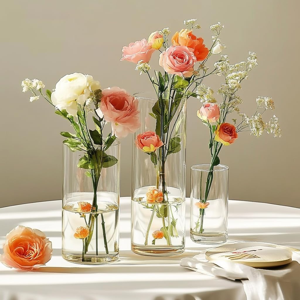 20 Pack Glass Cylinder Vase for Centerpieces, 7.48 and 7.87 inch Candle Flower Vase for Party, Wedding, Banquet Decoration,