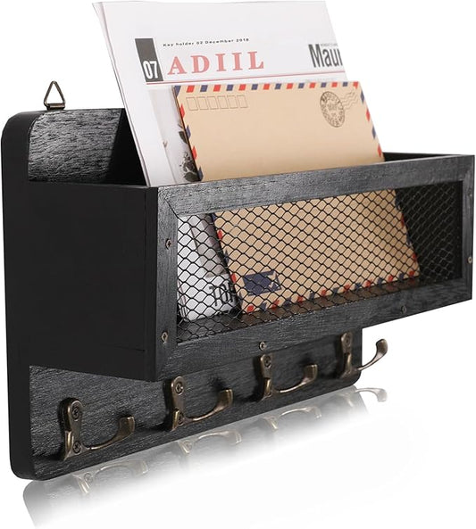 ADIIL Mail and Key Holder for Wall Decorative, Wooden Wall Mount Key Rack by ADIIL