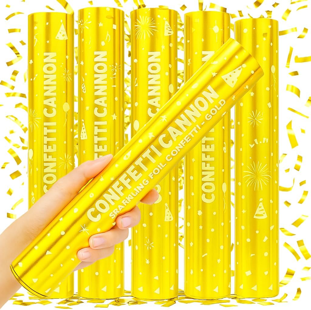 5 Pack Confetti Poppers gold– 12 Inch Confetti Blaster for Birthday, Graduation, and New Year’s Eve Celebrations – Best Party Poppers for Unforgettable Parties!