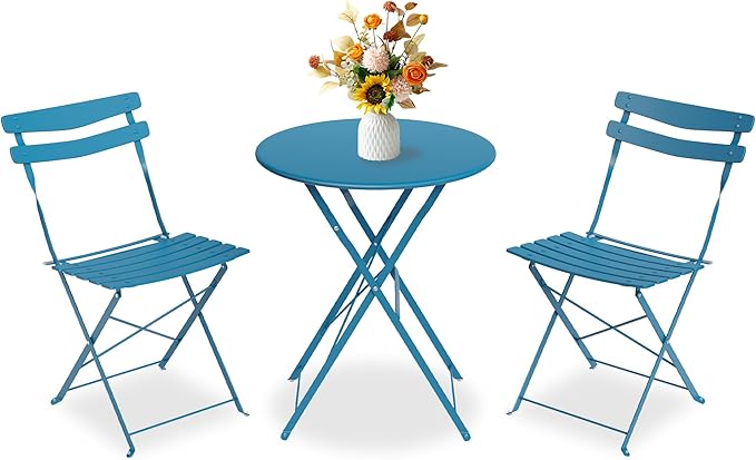 GarveeLife 3 Piece Patio Bistro Set, Folding Patio Bistro Table and Chairs Set by GarveeLife