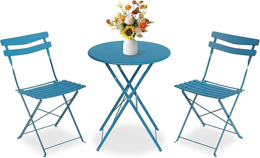 GarveeLife 3 Piece Patio Bistro Set, Folding Patio Bistro Table and Chairs Set by GarveeLife
