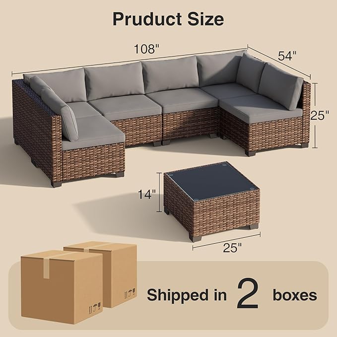 Qsun 7 Pieces Patio Furniture Set, Outdoor Sectional Rattan Sofa Set, Wicker - Image 2