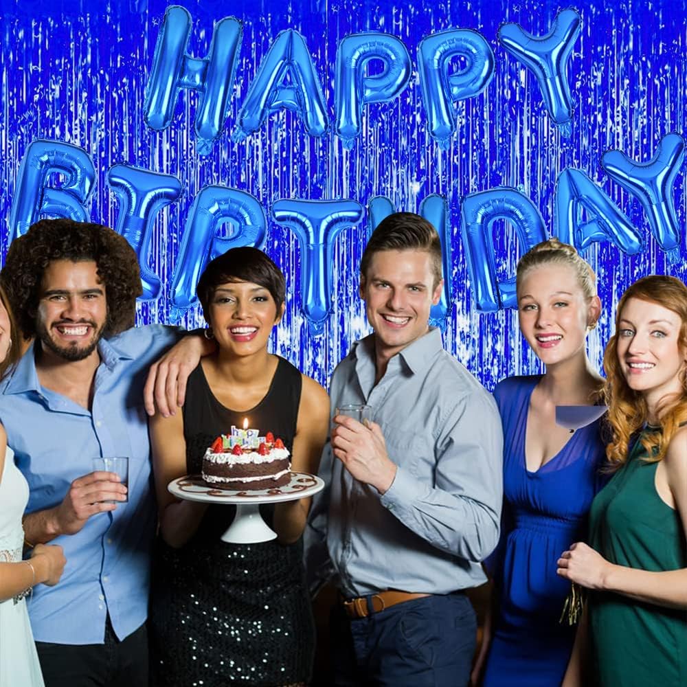 3 Pcs Blue Tinsel Foil Fringe Curtains,3.28ft x 6.56ft Gold Photo Booth Backdrop Streamer Curtain,Photo Booth Props,Ideal Bachelorette Party Supplies, Birthday, Christmas,New Year Decorations…