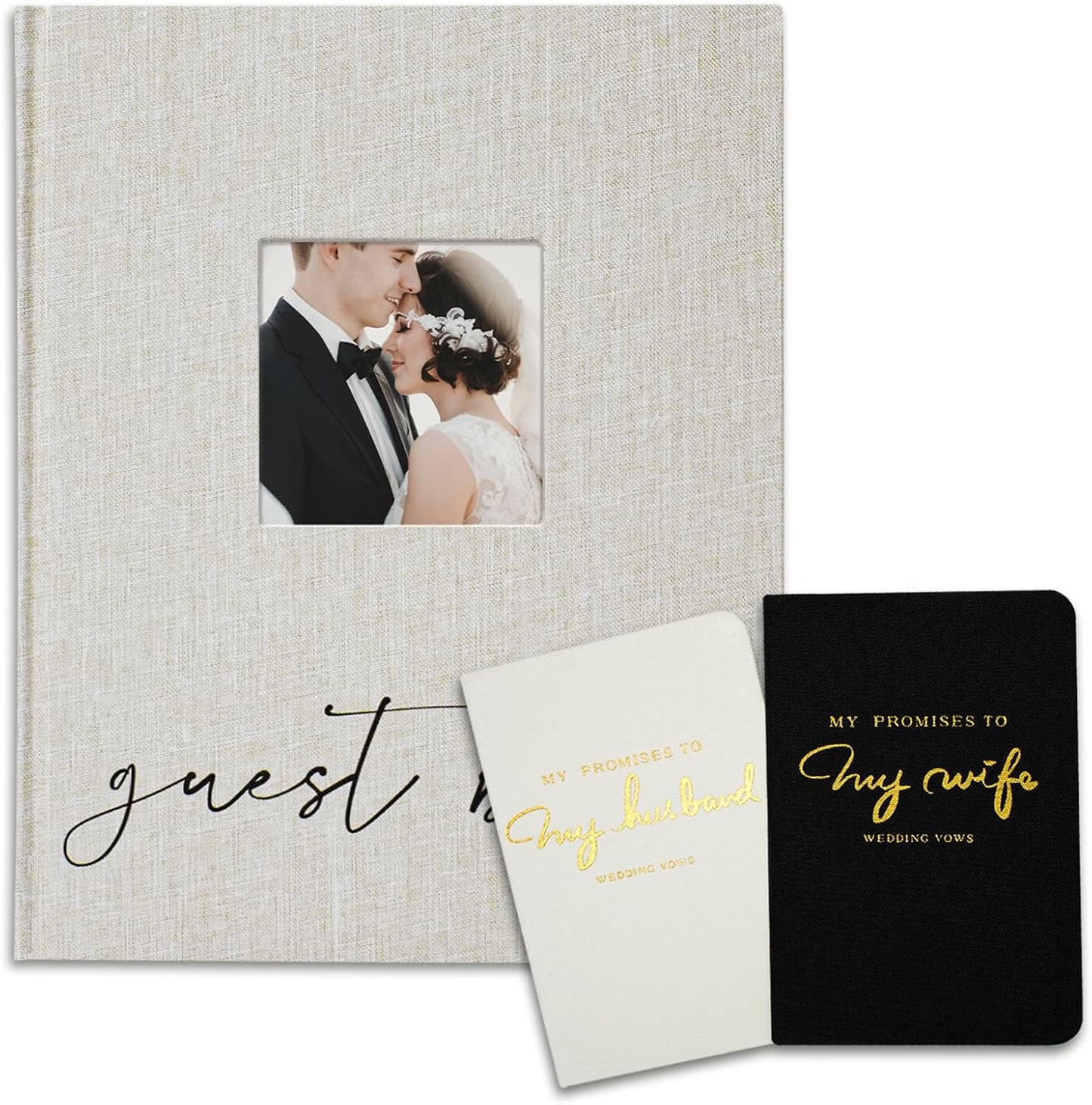 Vienrose Wedding Guest Book Set with 2 Vow Books and A Guest Book,Sign-in Book Personalized Linen Guestbook Polaroid Guest Book Wedding Reception Registry Book