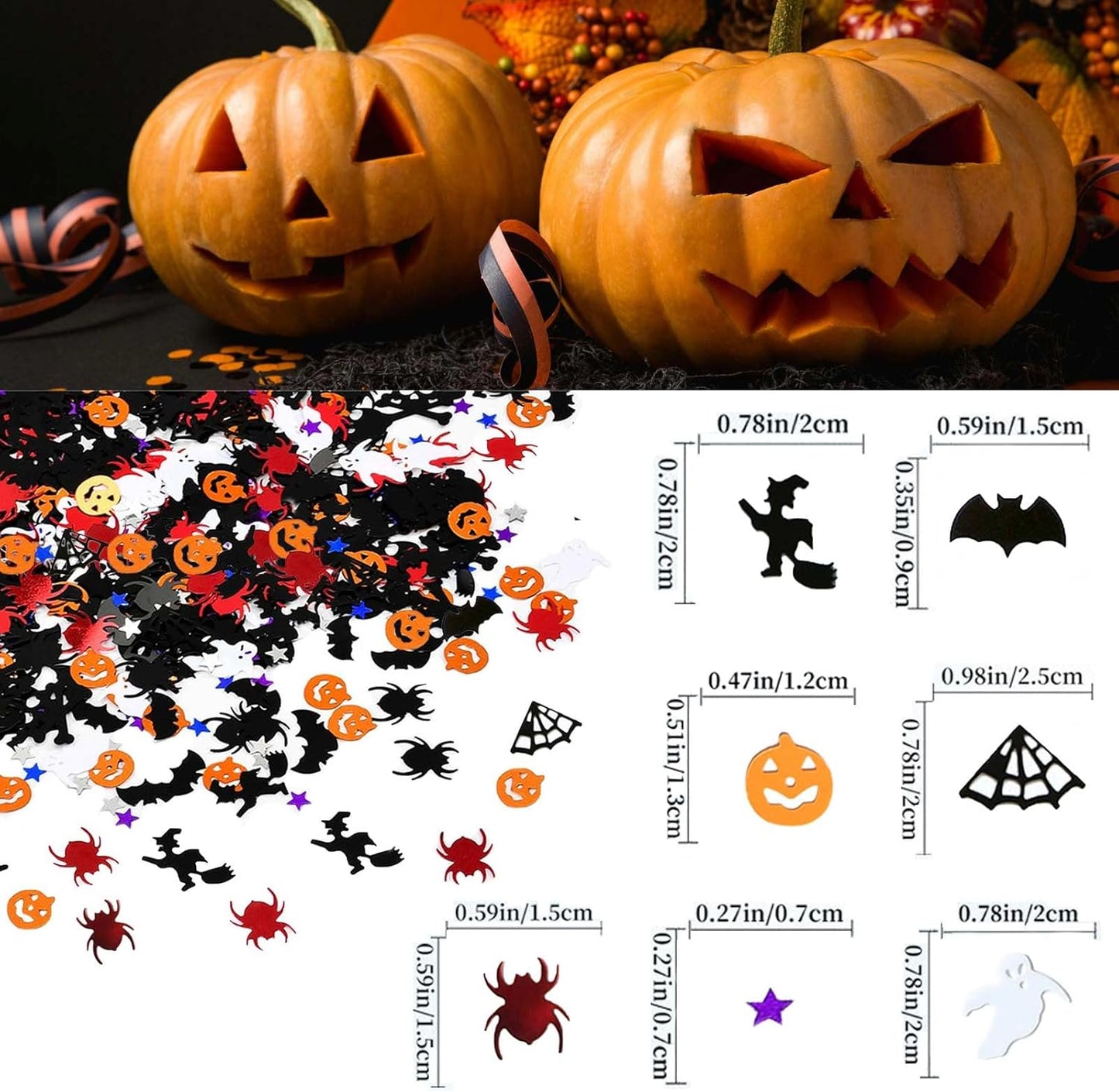 Halloween Party Scatter - Pumpkin Glitter, Spider Webs Star Confetti, Trick or Treat Sprinkles, 60g