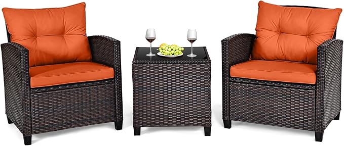 HAPPYGRILL 3 Pieces Patio Conversation Set, Outdoor Furniture Set PE Rattan by HAPPYGRILL