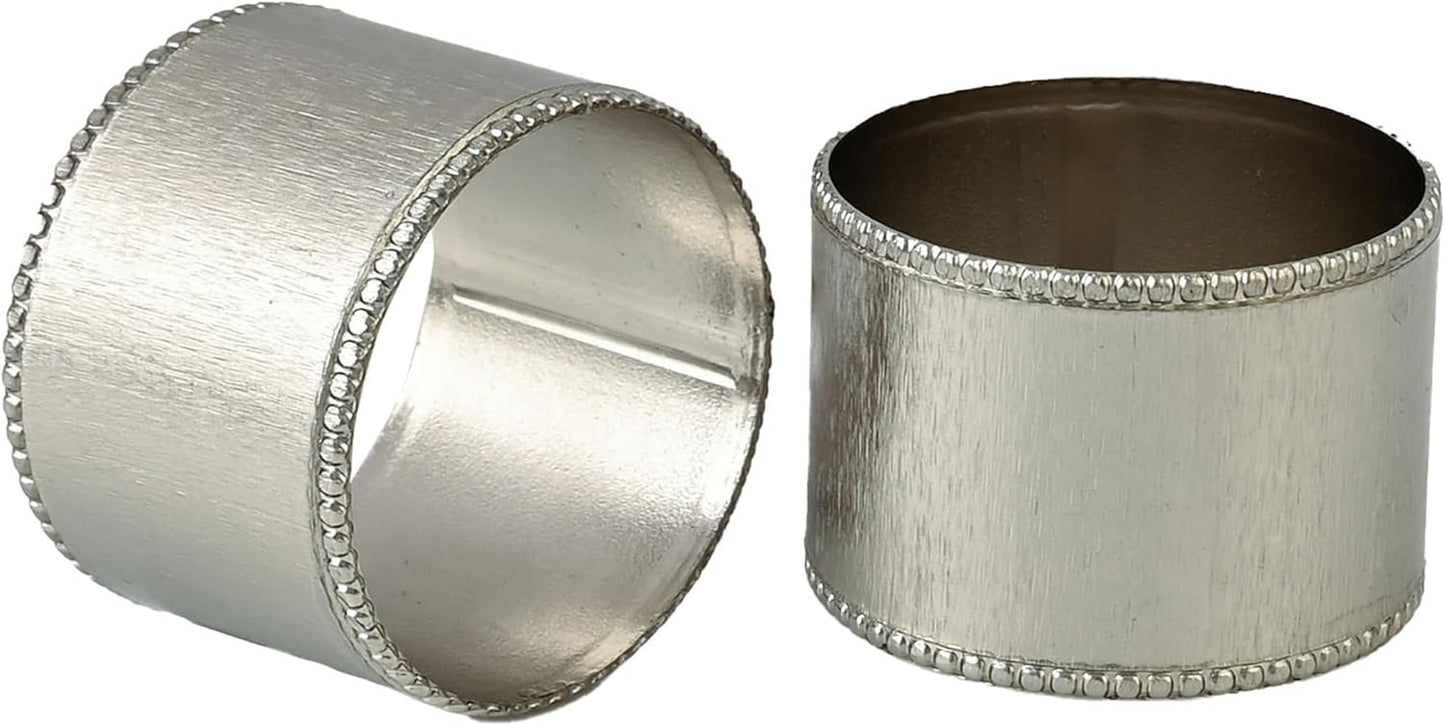 12 Pack Decorative Napkin Ring - Heavy Duty Metal Round Napkin Holders, Silver Electroplated Finish with Beaded Edge, Vintage Rustic Metal Napkin Rings for Dining, Weddings,Holidays - CLEENTABLE