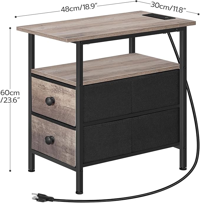 HOOBRO End Table with Charging Station, Narrow Side Table, Nightstand with 2 - Image 3