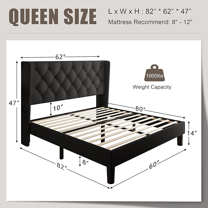 Einhomn Black Queen Size Platform Bed Frame - Image 2