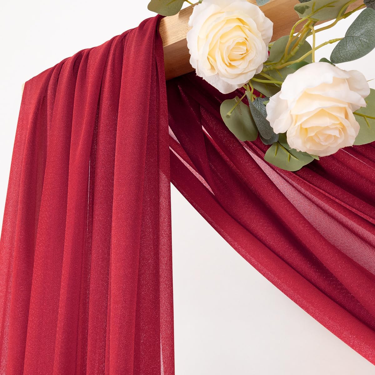 MLMC Red Wedding Arch Draping Fabric 2 Panels 29" x 20 FT Extra Long Gauze Drapes Sheer Backdrop Curtains 6.6 Yards Outdoor Drapery Panels for Wedding Baby Shower Party Ceiling Decoration