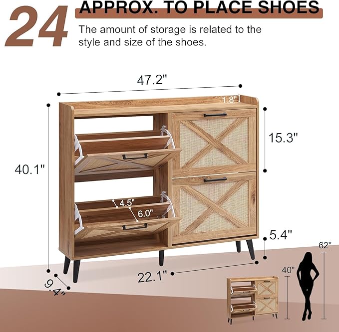 Barnyatoh Shoe Storage Cabinet, Boho Shoe Organizer - Image 2