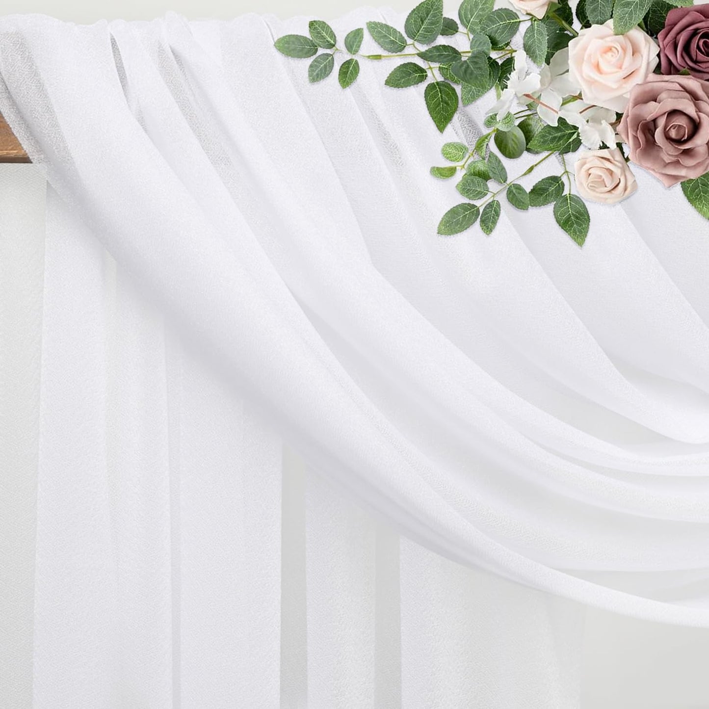 Wedding Arch Draping Fabric 3 Panels 28.7" x 20FT White Sheer Chiffon Backdrop Drapes for Wedding Ceremony Birthday Party Bridal Shower Outdoor Decoration
