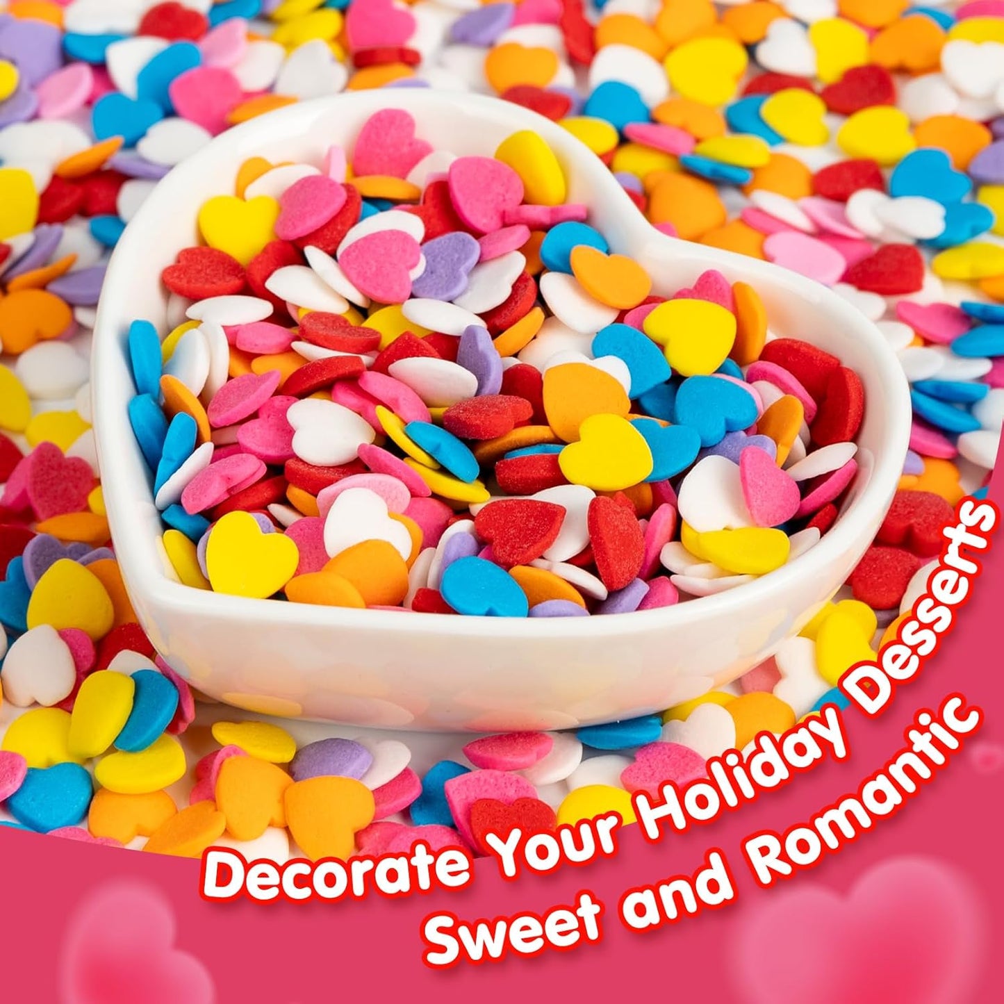 Edible Confetti Sprinkles,Colorful Heart-Shape Cake Decoration for Desserts,Rainbow Press Candy,Pastel Sprinkles for Cake Baking,Perfect For Birthday Party,Festival Baking Supplies,100g/3.53oz